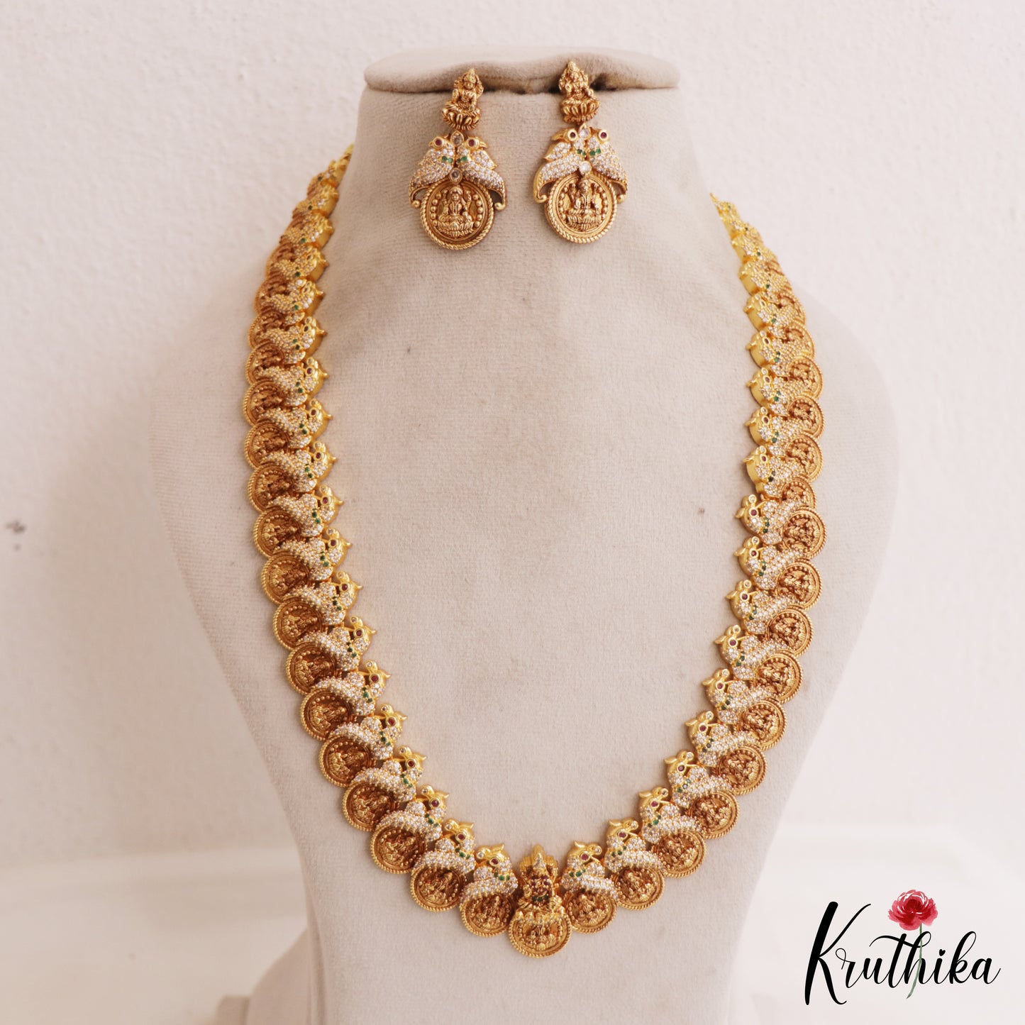 Gorgeous AD Antique Lakshmi Peacock Motifs Kasu Mala Haaram LH2060
