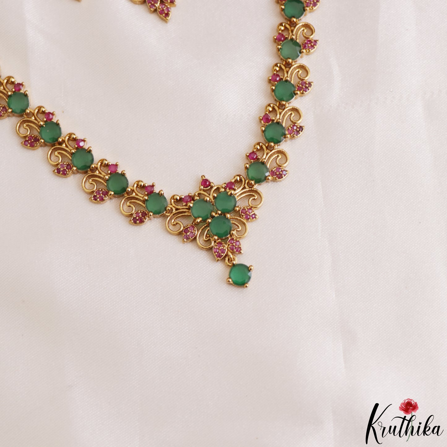 Elegant Floral Motifs Gold-Tone CZ Necklace NC3224 (Available In 3 Colors)