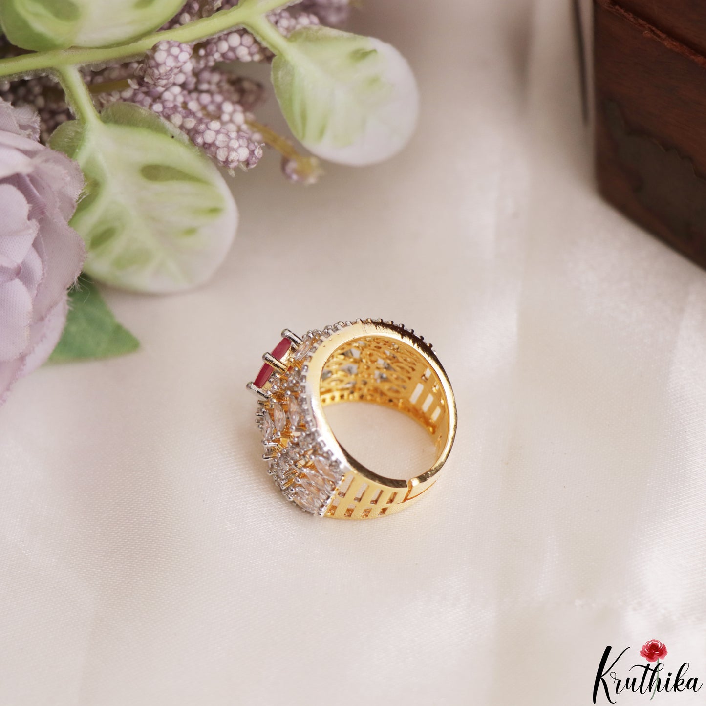 Trendy Geometric Adjustable CZ Finger Ring R55 (Available in 2 Colours)