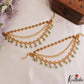 Elegant Geometric Floral Motifs Multi Strand Earchains With Green Bead Drops EC228