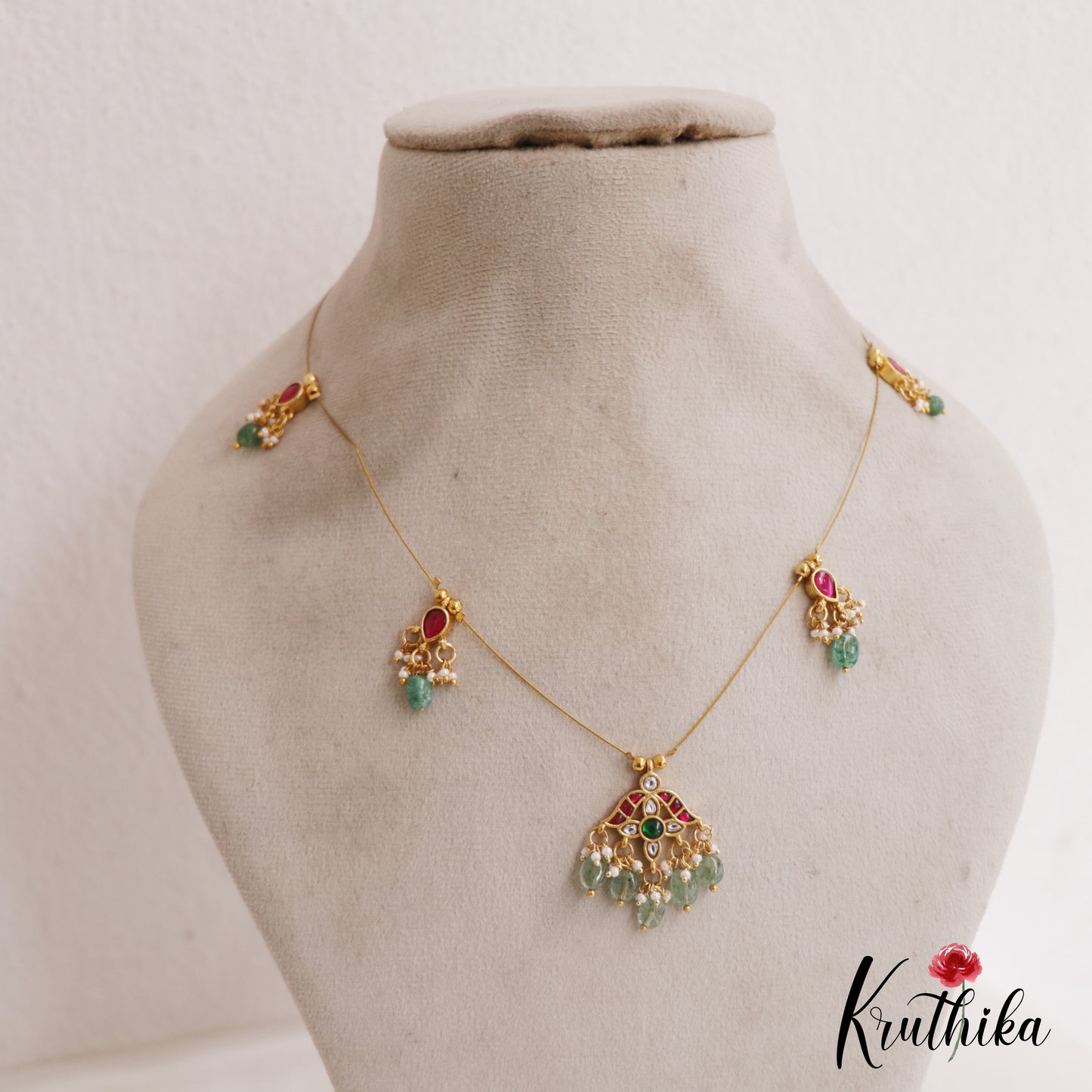 Trendy Floral Motifs Jadau Invisible Chain With Beads Drops NC2717