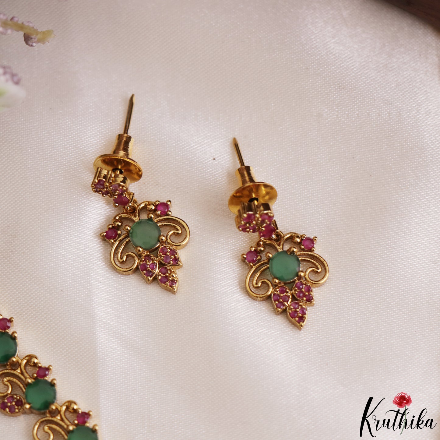 Elegant Floral Motifs Gold-Tone CZ Necklace NC3224 (Available In 3 Colors)