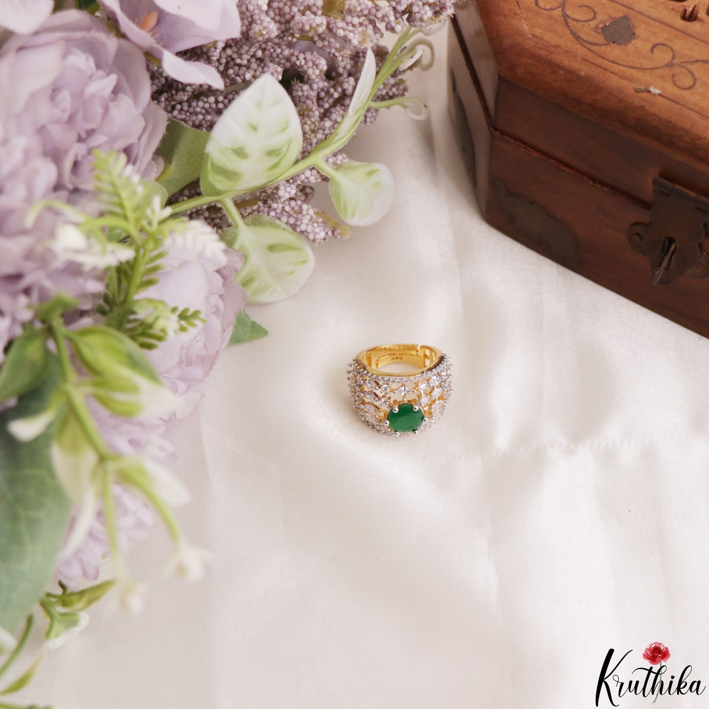 Trendy Geometric Adjustable CZ Finger Ring R55 (Available in 2 Colours)