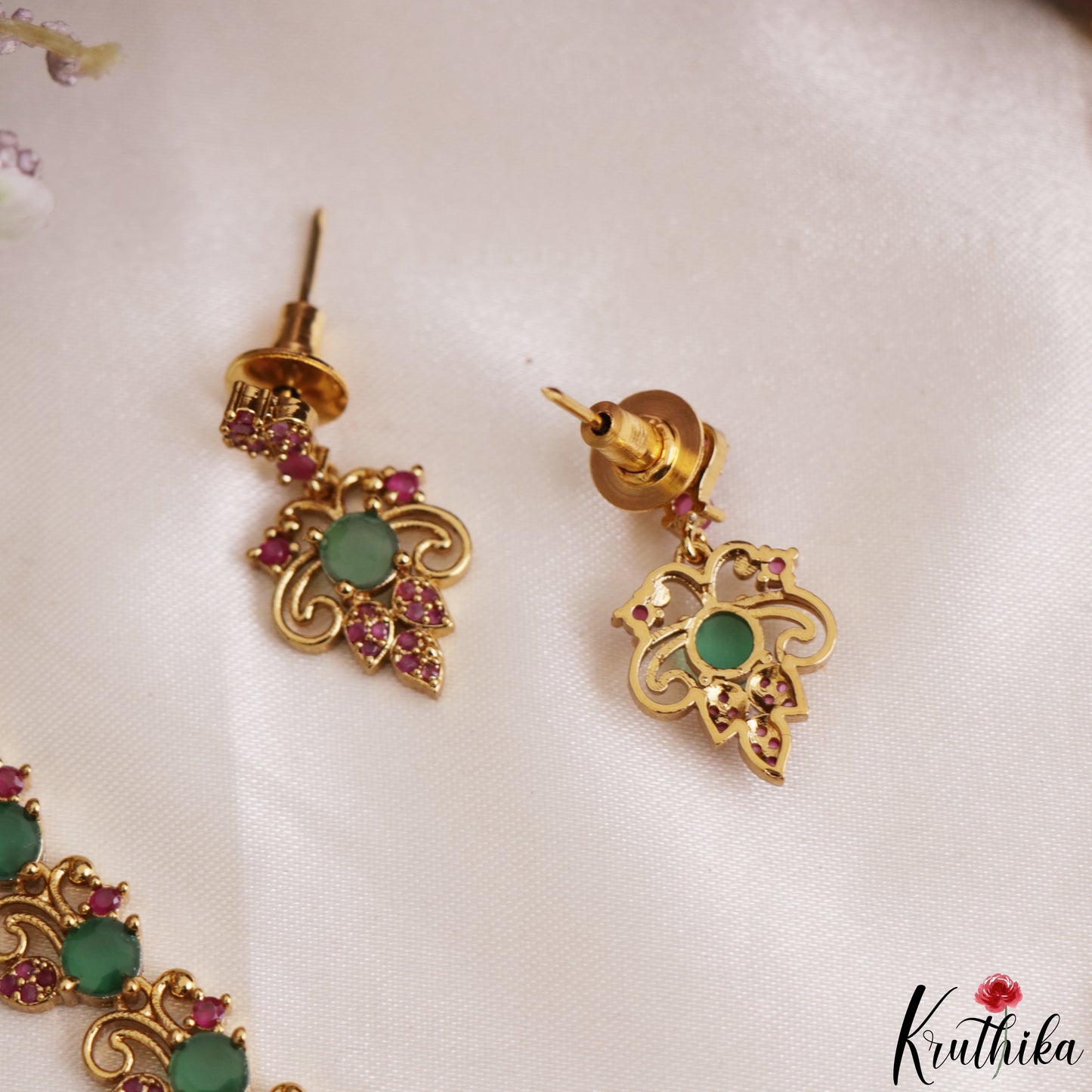 Elegant Floral Motifs Gold-Tone CZ Necklace NC3224 (Available In 3 Colors)