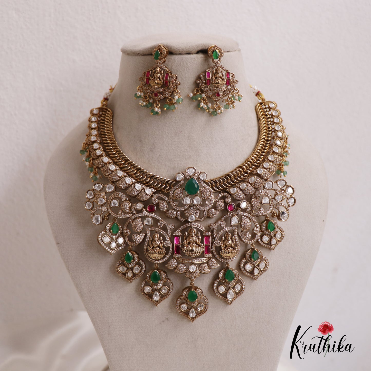 Royal moissanaite Kundan Jadau Lakshmi Jalebi pattern Necklace NC2419