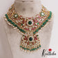 Stunning Floral Peacock Motifs Guttapoosalu Jadau Necklace With Green Bead Drops NC2883