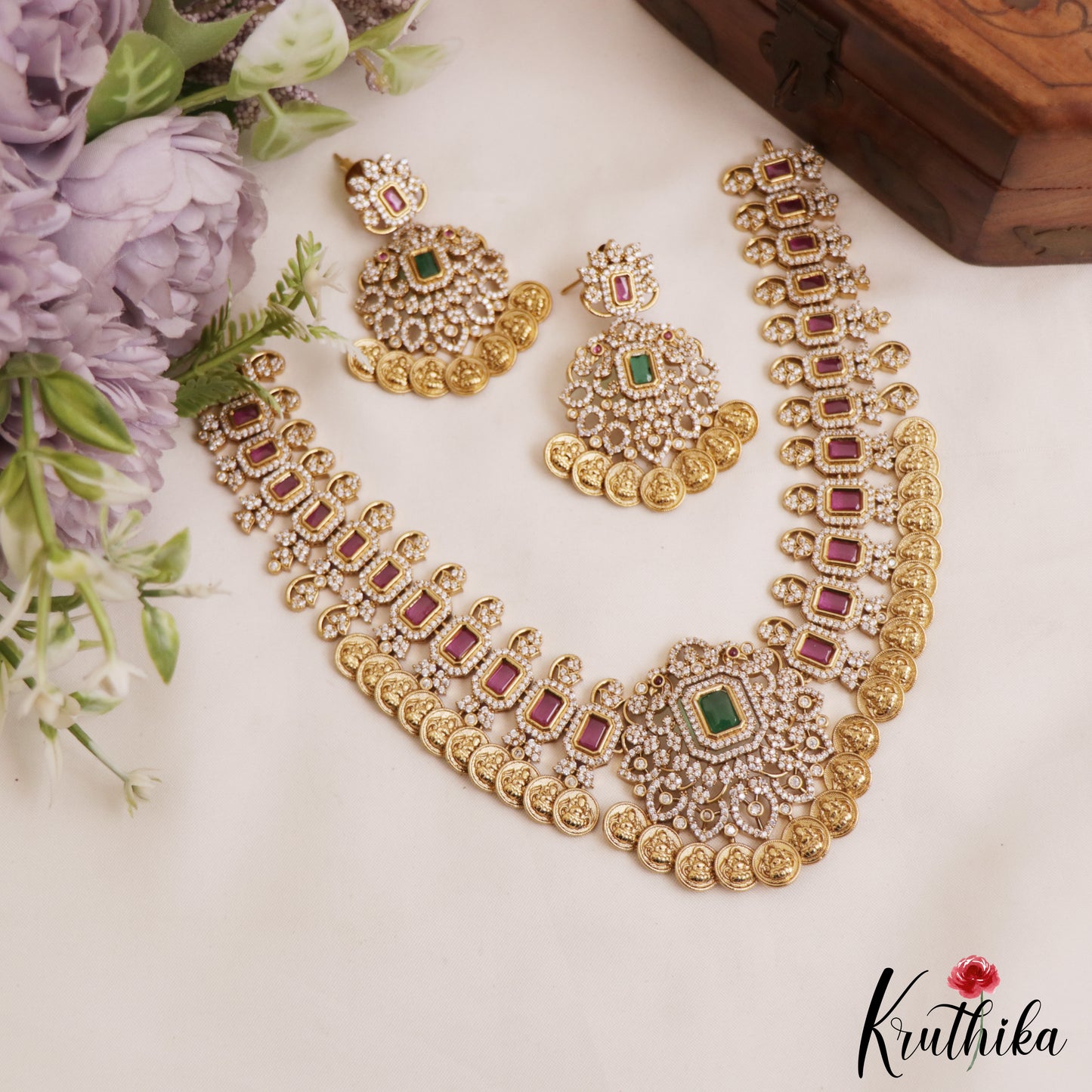 Gorgeous AD Peacock Square Motifs Jadau Kasu Necklace NC2803