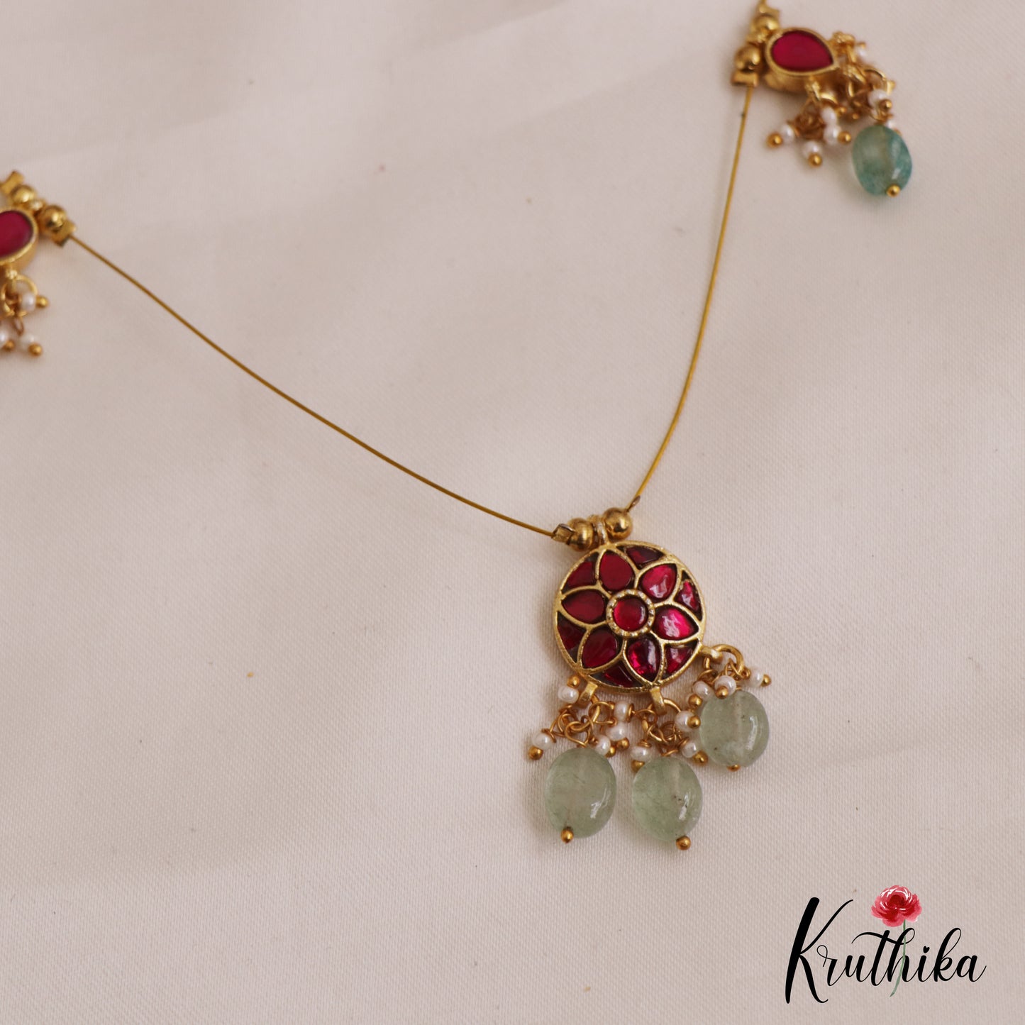 Elegant Floral Motifs Jadau Invisible Chain With Bead Drops NC2721 (Available In 2 Colors)