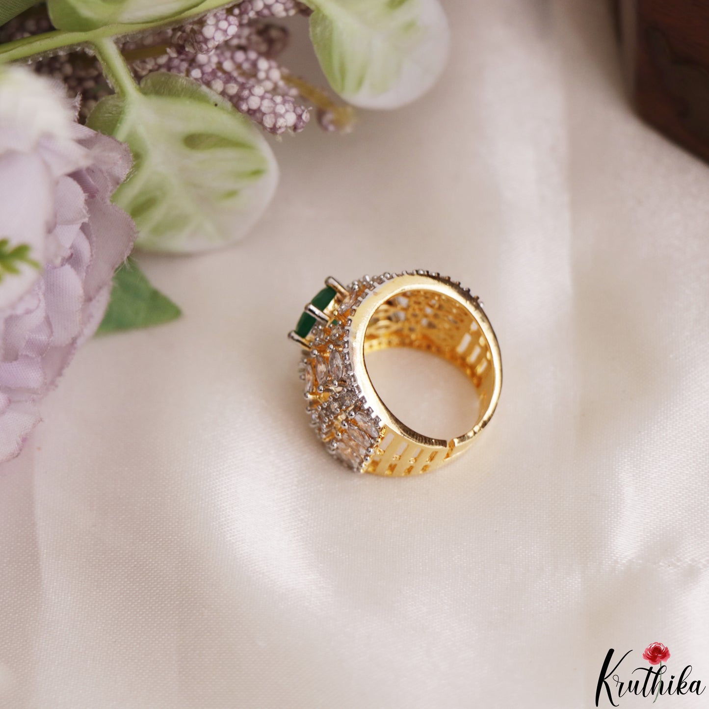 Trendy Geometric Adjustable CZ Finger Ring R55 (Available in 2 Colours)