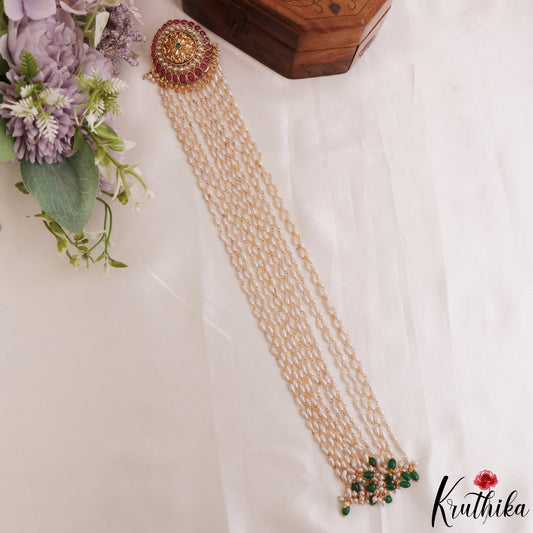 Trendy Floral Motifs Multi Pearl Strand Kemp Jada Billa With Green Bead Drops J418
