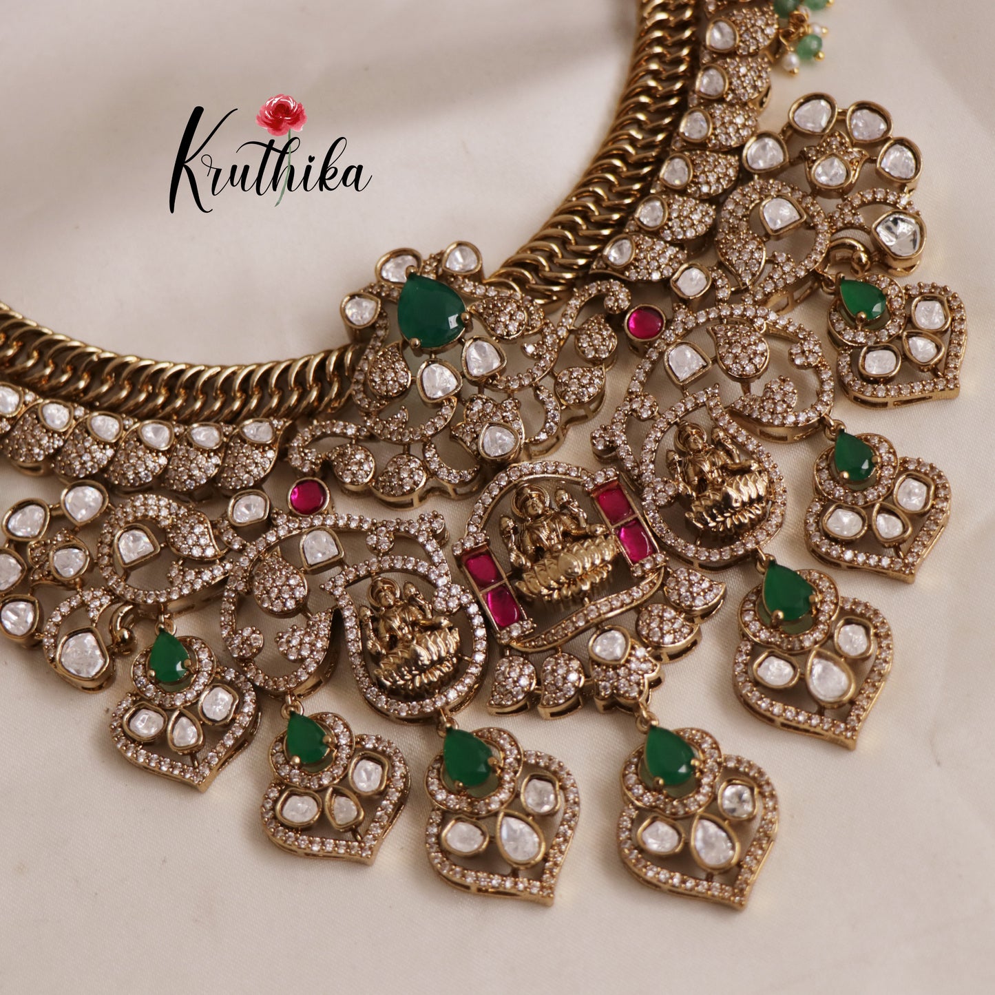 Royal moissanaite Kundan Jadau Lakshmi Jalebi pattern Necklace NC2419