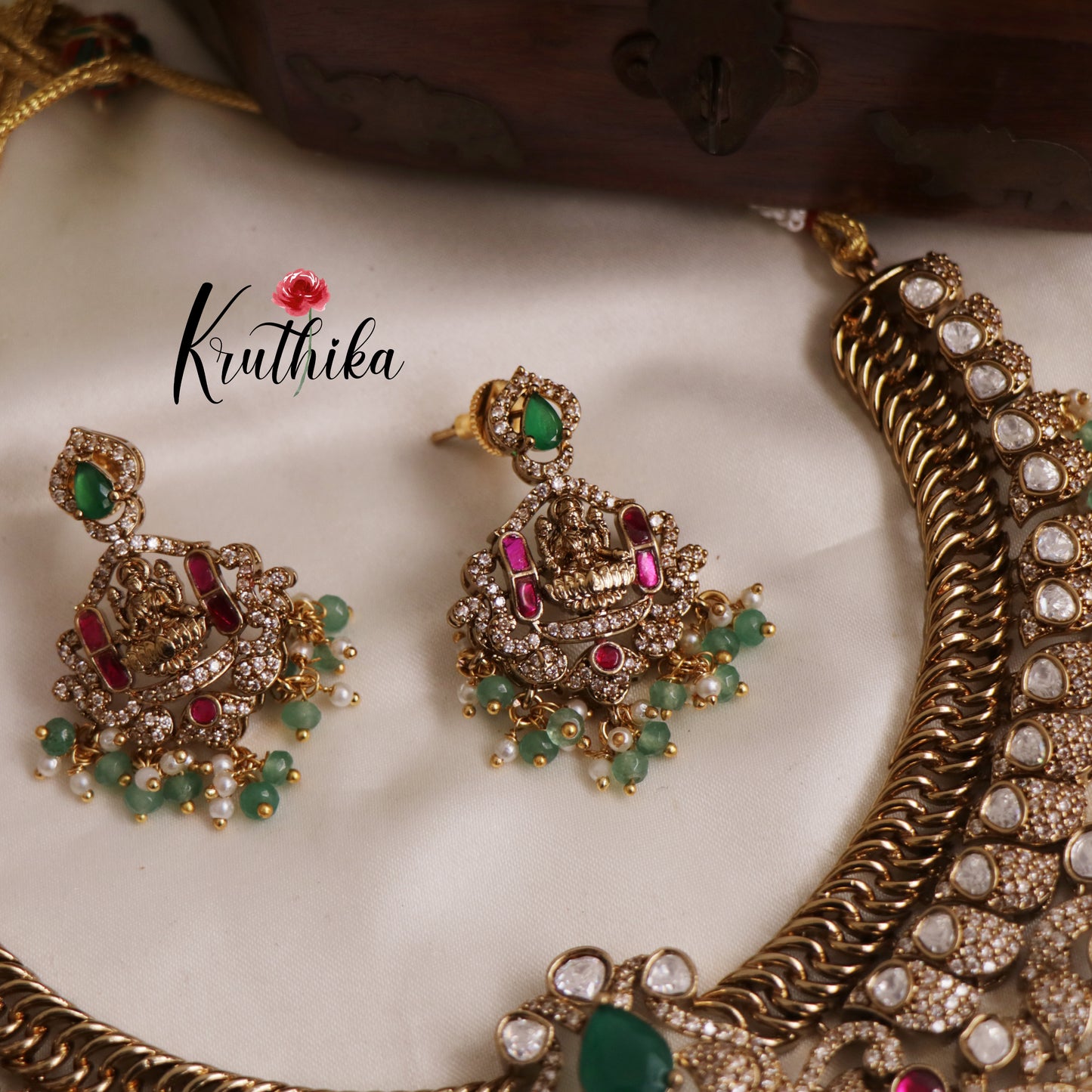 Royal moissanaite Kundan Jadau Lakshmi Jalebi pattern Necklace NC2419