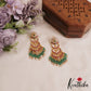 Gorgeous Teardrop Motifs Chandbali Jadau Earrings With Green Bead Drops  E1034
