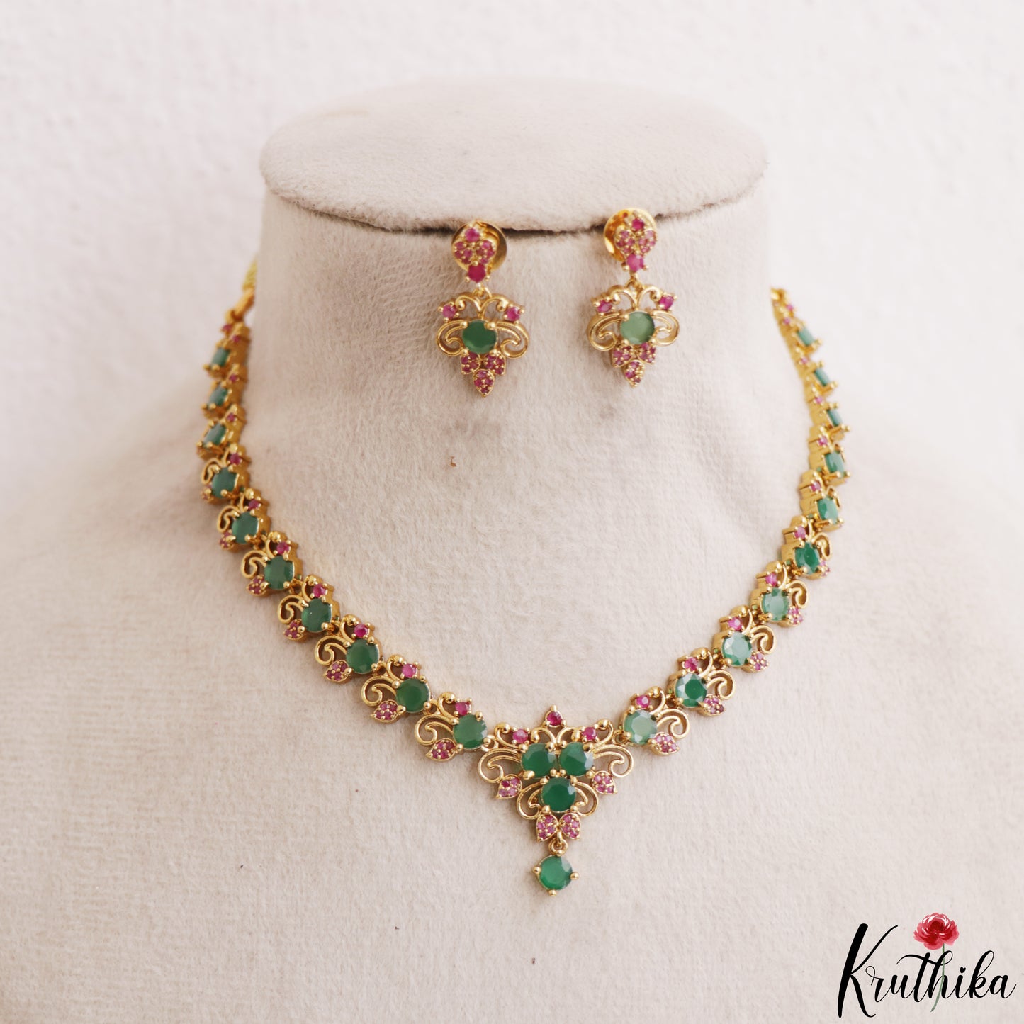 Elegant Floral Motifs Gold-Tone CZ Necklace NC3224 (Available In 3 Colors)