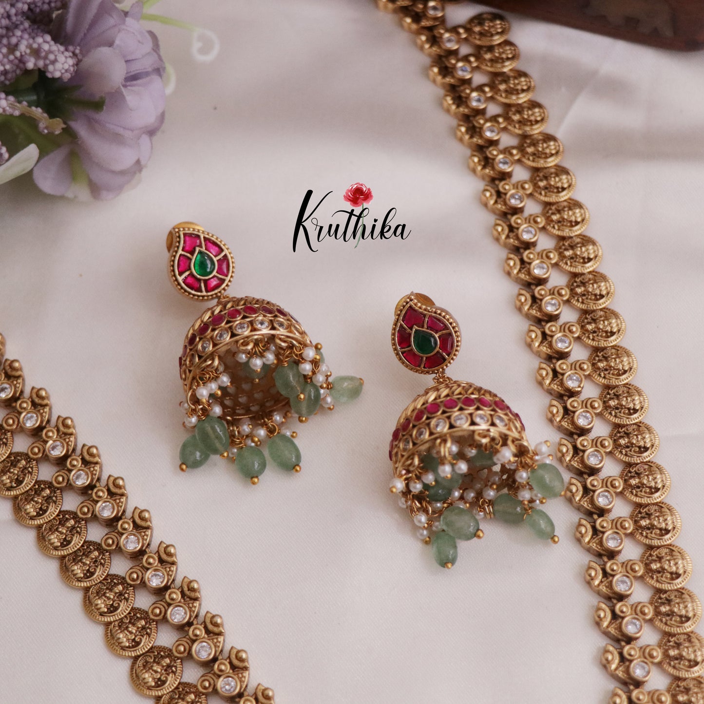 Elegant Jadau Peacock Kasu Haaram with Beads Drops LH1674 (Available in 2 Colours)