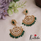 Sparkling Floral Chandbali Earrings With Green Bead Drops E1060