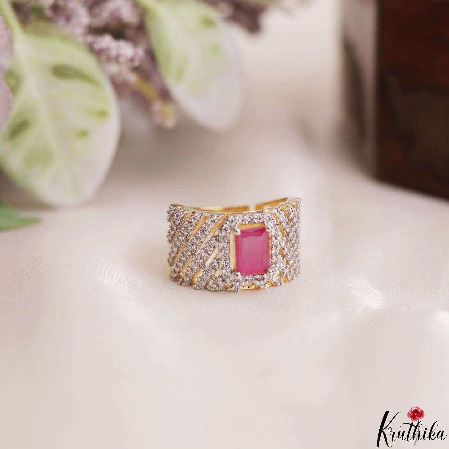 Elegant Adjustable CZ Finger Ring R56 (Available in 2 Colours)