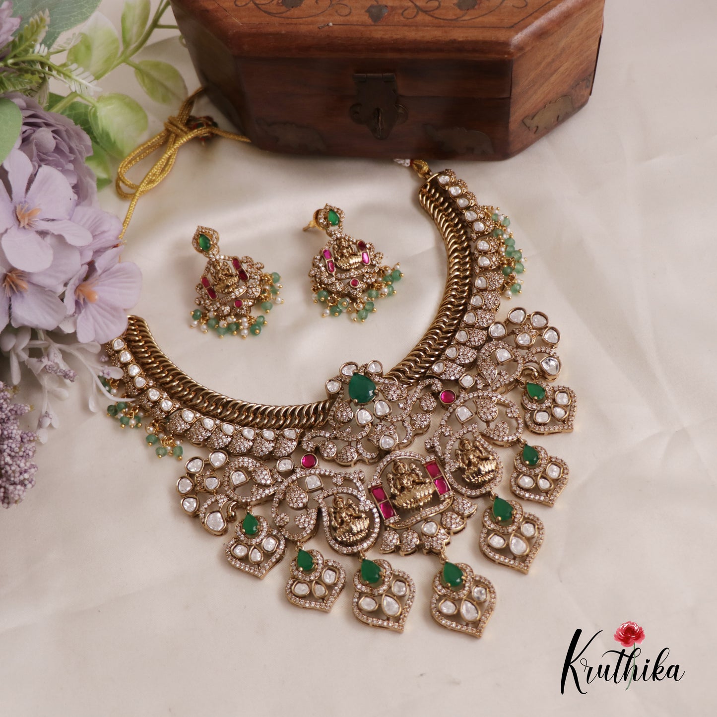 Royal moissanaite Kundan Jadau Lakshmi Jalebi pattern Necklace NC2419