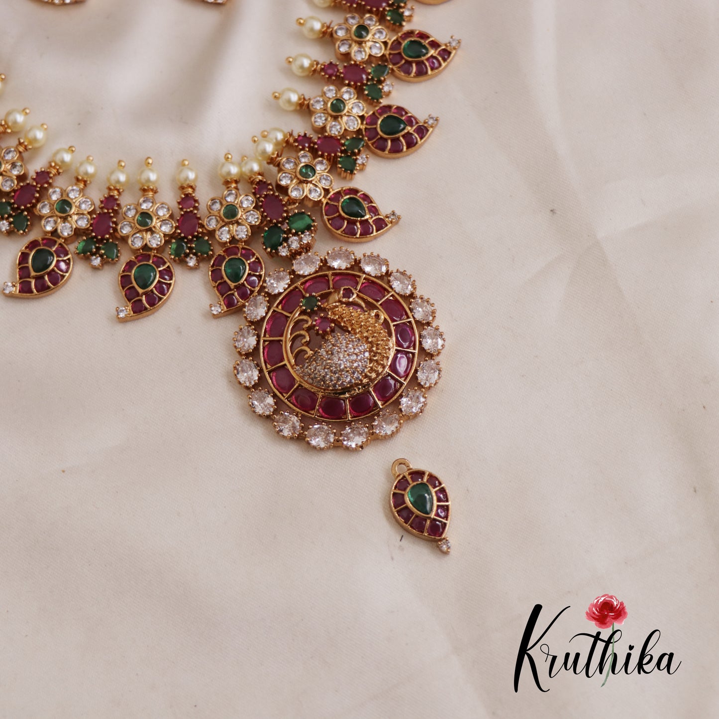 Traditional Mango Floral Jadau Necklace With Interchangeable Pendant NC2609 (Available In 2 Colors)