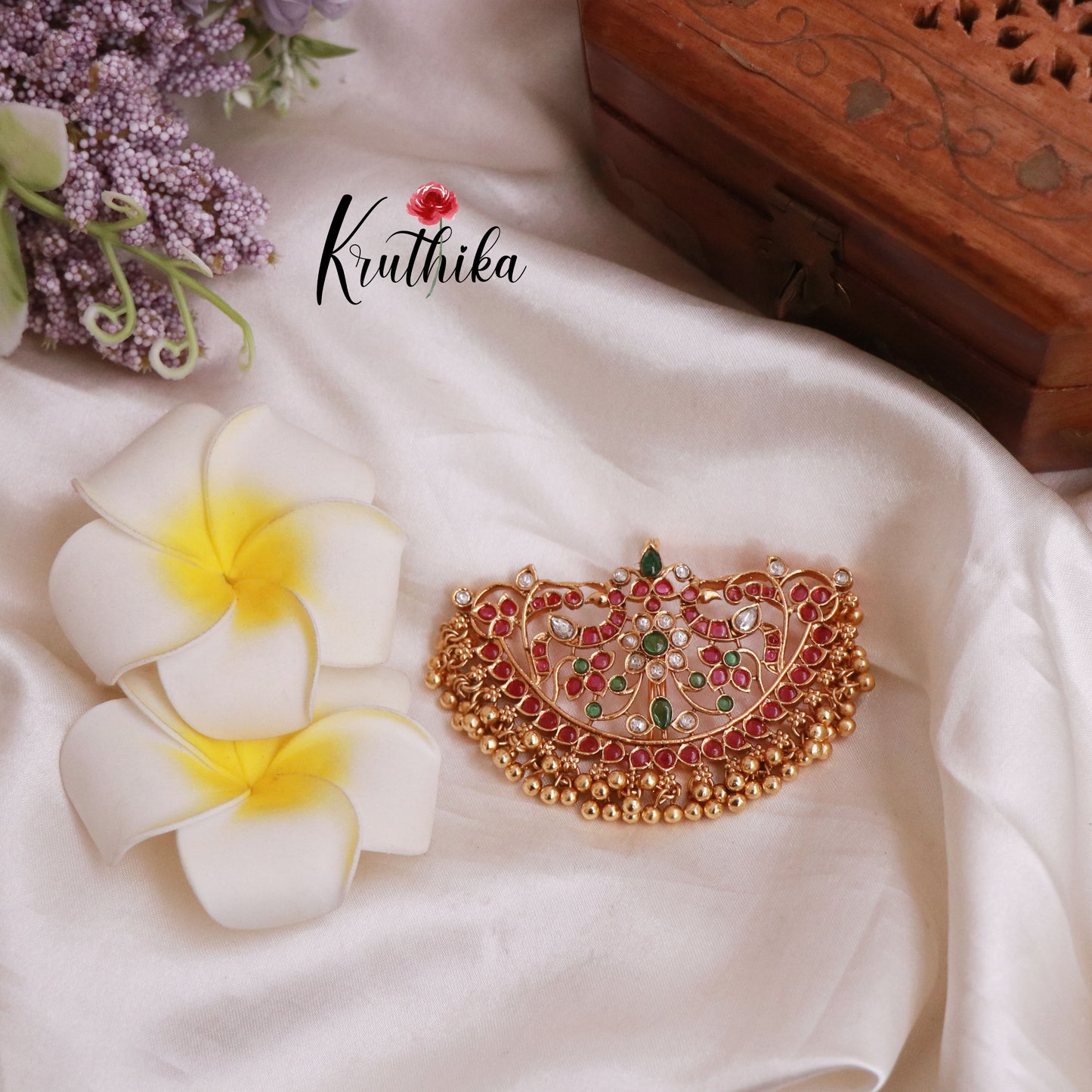 Elegant AD Peacock Kemp Hair Clip with Golden Beads J178