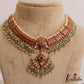 Premium Floral Motifs Jadau Necklace With Green Bead Drops NC2621