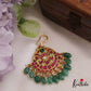 Stunning Floral Motifs Jadau Maang Tikka With Green Bead Drops MT353