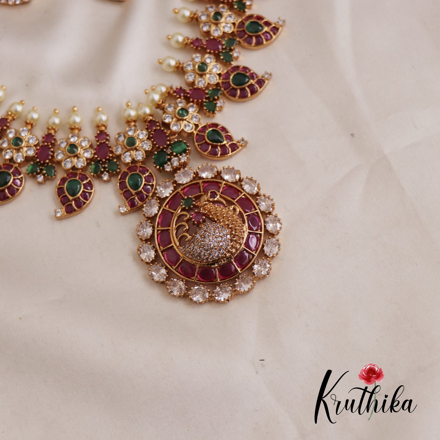 Traditional Mango Floral Jadau Necklace With Interchangeable Pendant NC2609 (Available In 2 Colors)