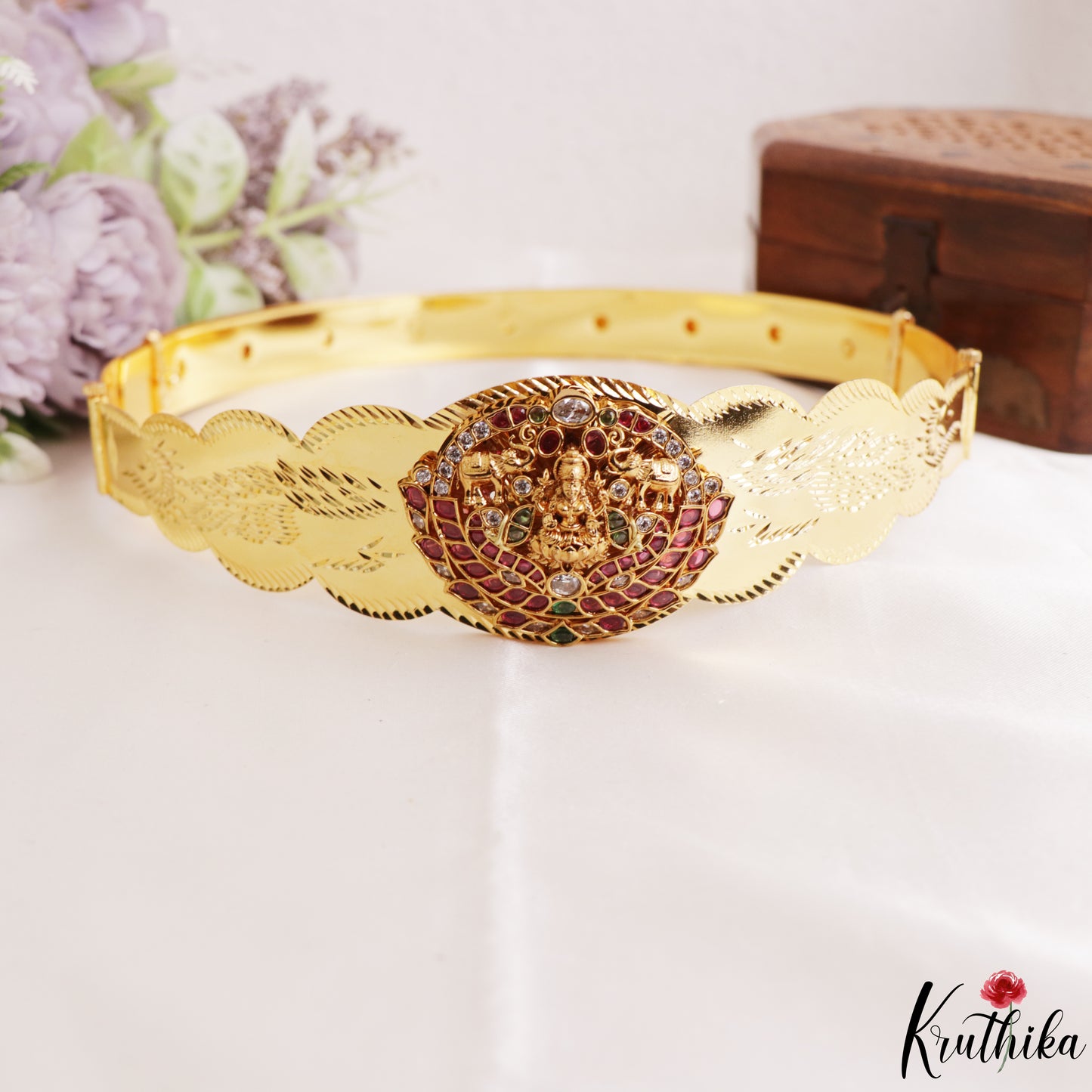 Traditional Antique Lakshmi Motifs Kemp Kids Hip Belt V394 (Size Adjustable - 20 to 32)