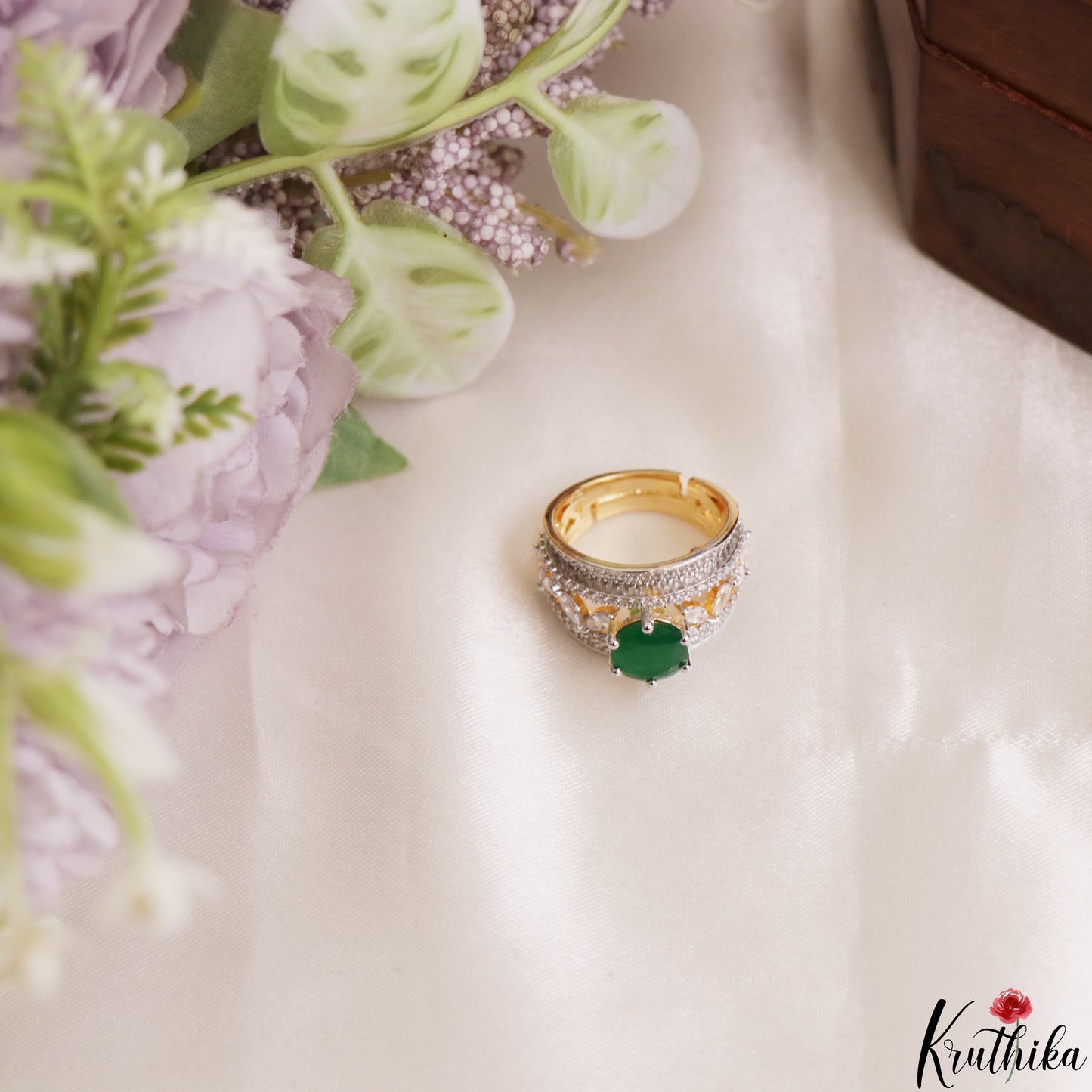 Pretty Adjustable CZ Finger Ring R57 (Available in 2 Colours)