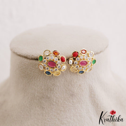 Designer Navratna Floral Earrings  E1234