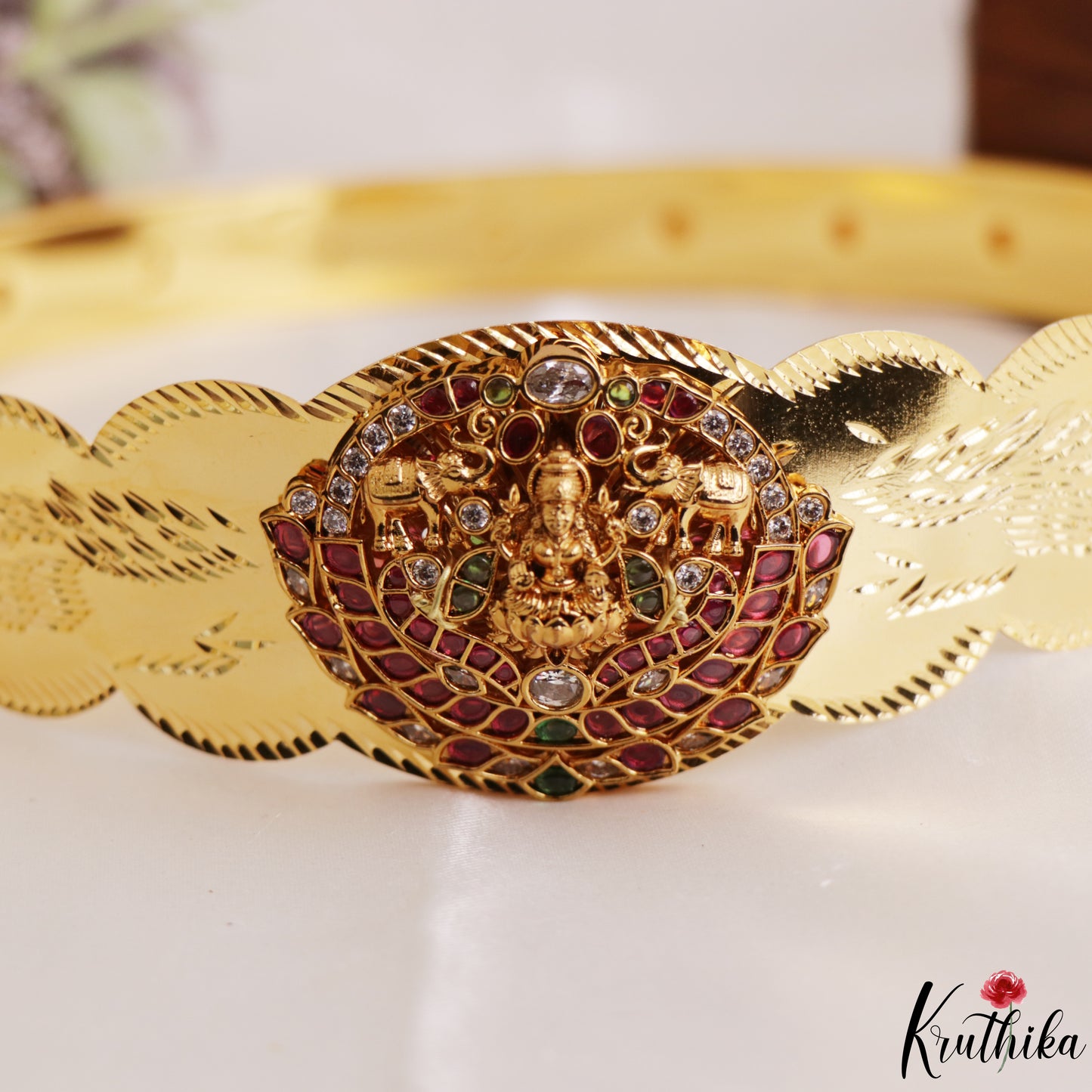 Traditional Antique Lakshmi Motifs Kemp Kids Hip Belt V394 (Size Adjustable - 20 to 32)