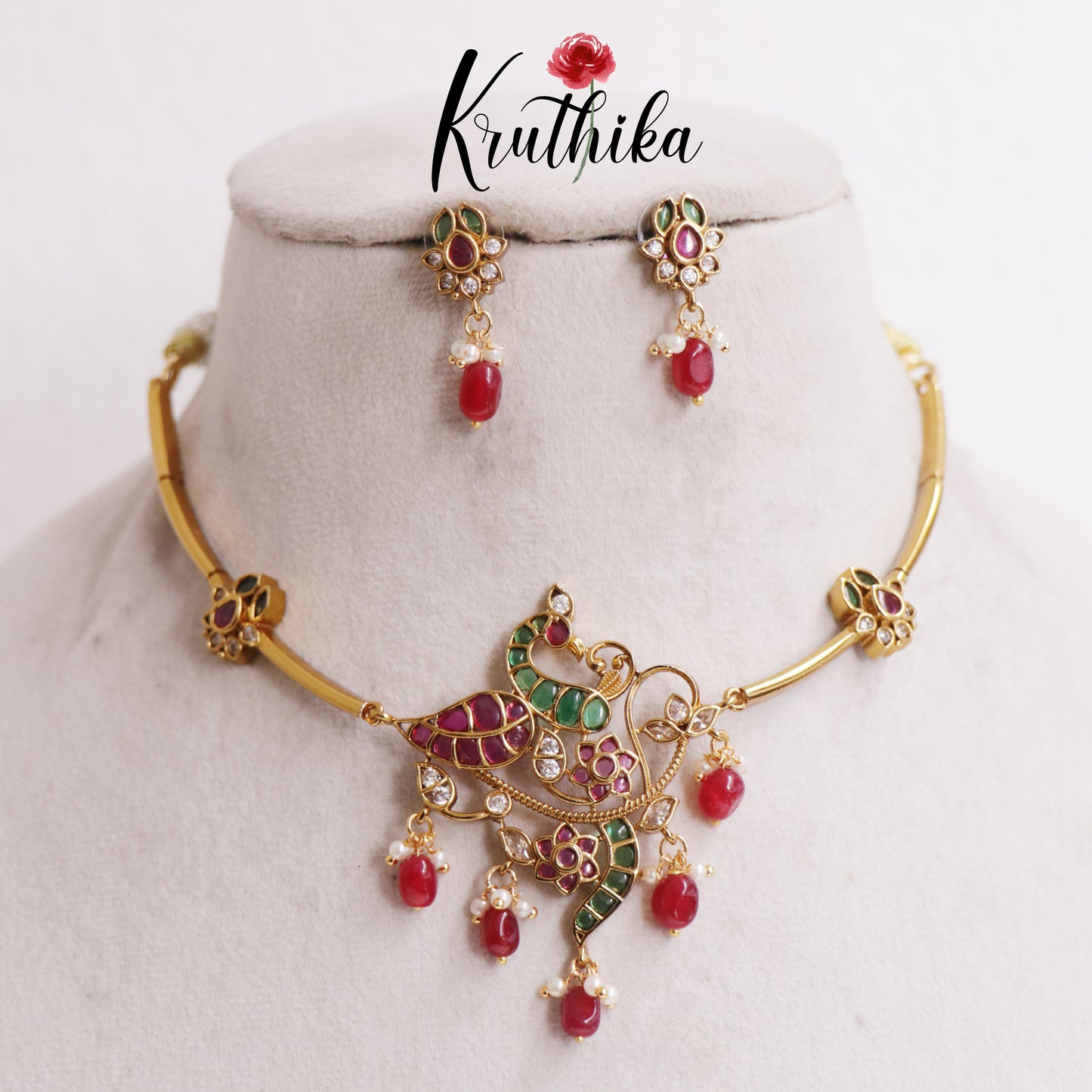 Elegant Peacock kemp hasli With Bead Drops NC2551 (Available In 2 Colors)