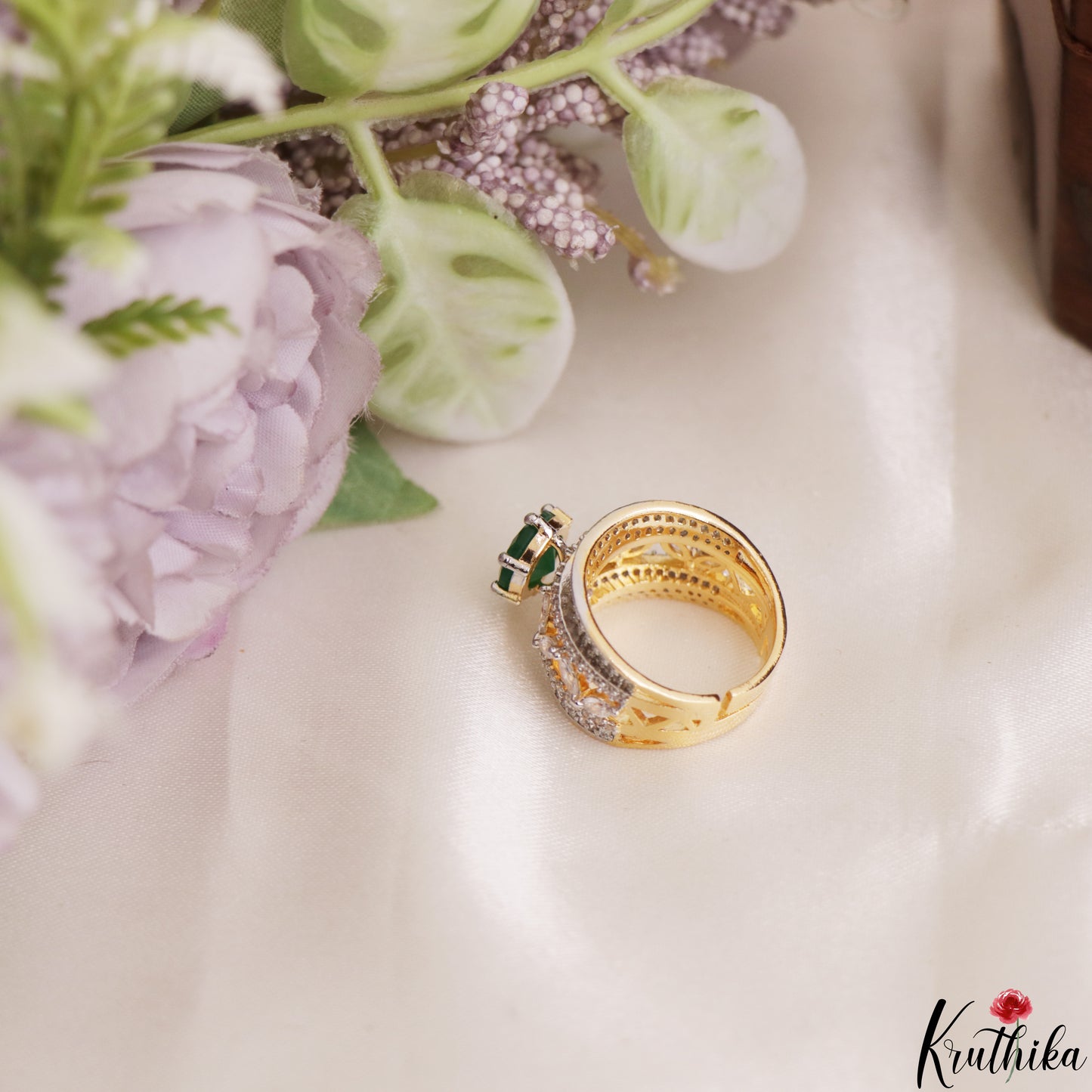 Pretty Adjustable CZ Finger Ring R57 (Available in 2 Colours)