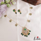 Trendy Floral Peacock Motifs CZ Invisible Chain With Green Bead Drops NC3249 (Available In 3 Colors)