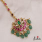 Beautiful Floral Motifs Jadau Maang Tikka With Green Bead Drop MT349