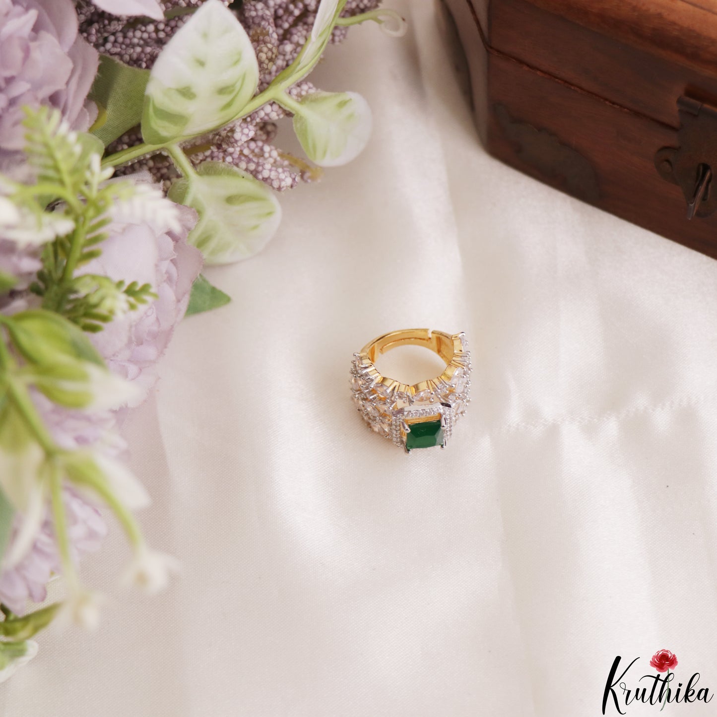 Classic Adjustable Gold-Tone CZ Finger Ring R58 (Available in 2 Colours)