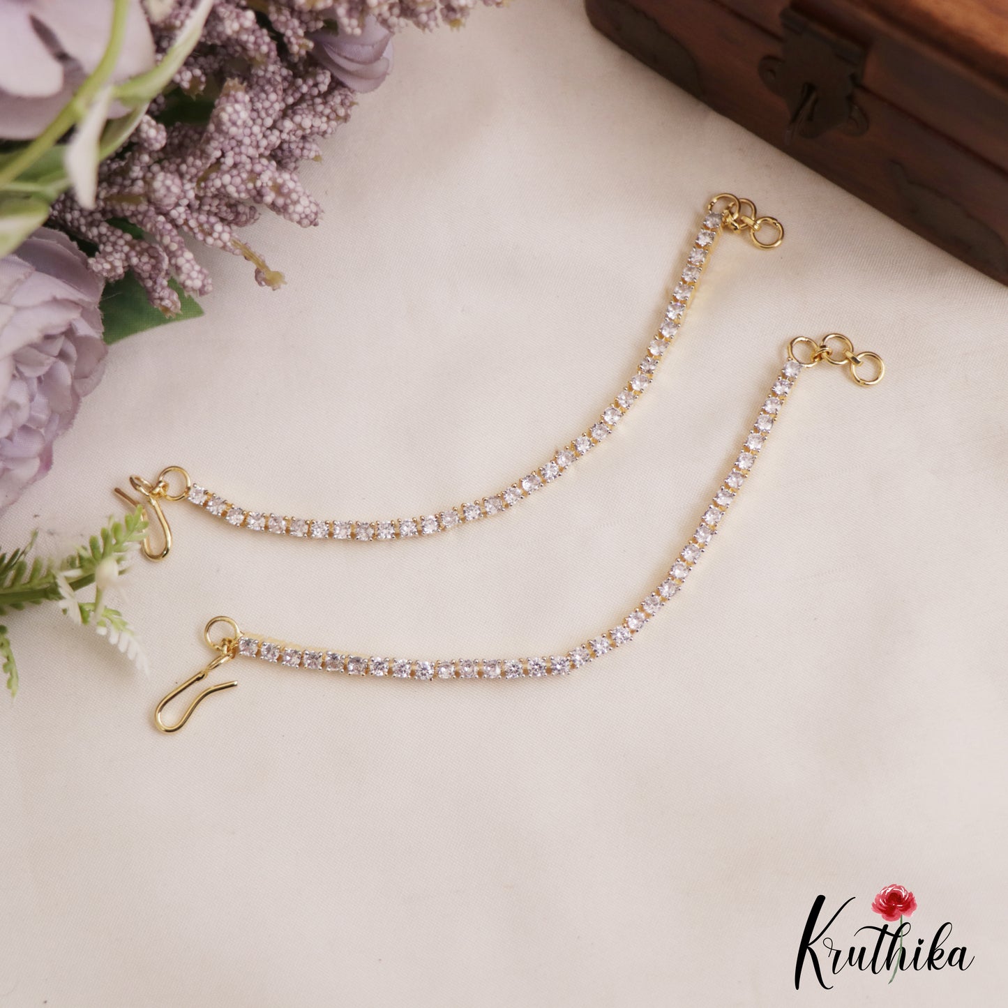 Simple Gold-Tone CZ Earchains EC219