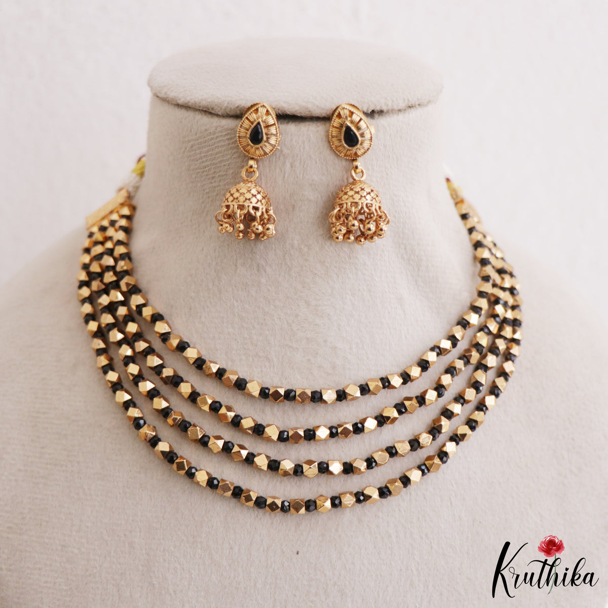 Layered golden beads necklace NC3300