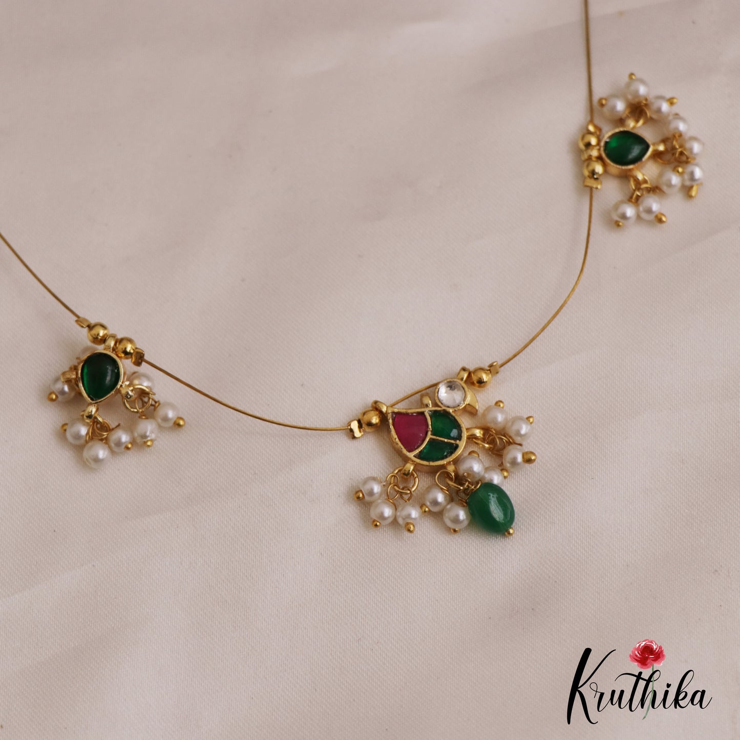 Pretty Teardrop Motifs Jadau Invisible Chain With Pearl Drops NC2720 (Available In 2 Colors)