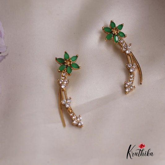 Beautiful Kemp Stone Floral Ear Climbers E785 (Available In 3 Colours)