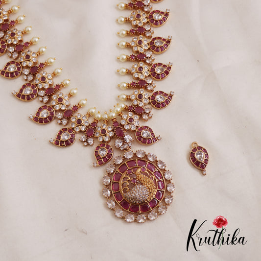 Traditional Mango Floral Jadau Haaram With Interchangeable Pendant (Available In 2 Colors) LH2029