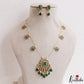 Trendy Floral Peacock Motifs CZ Invisible Chain With Green Bead Drops NC3249 (Available In 3 Colors)