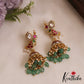 Beautiful Peacock Motifs Jadau Jhumka With Green Bead Drops E1037