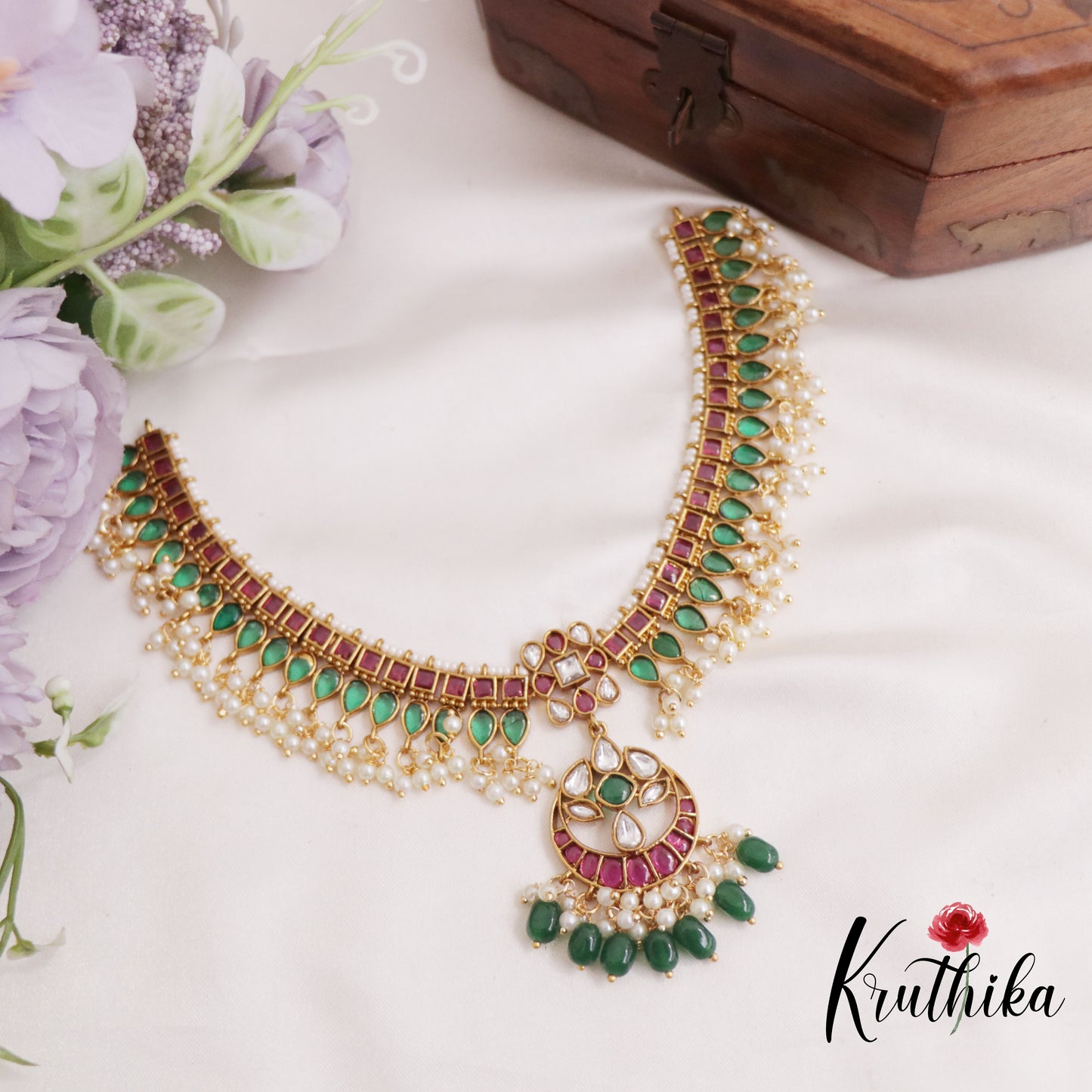 Traditional Kemp Square Teardrop Motifs Guttapoosalu Necklace NC2550