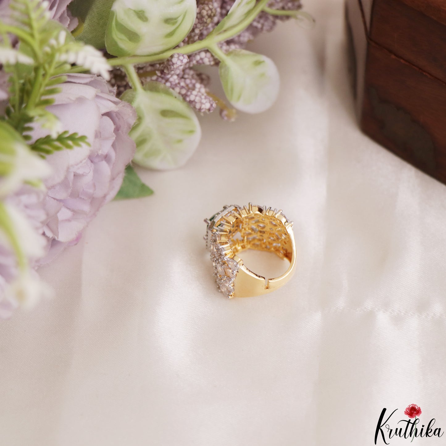 Classic Adjustable Gold-Tone CZ Finger Ring R58 (Available in 2 Colours)