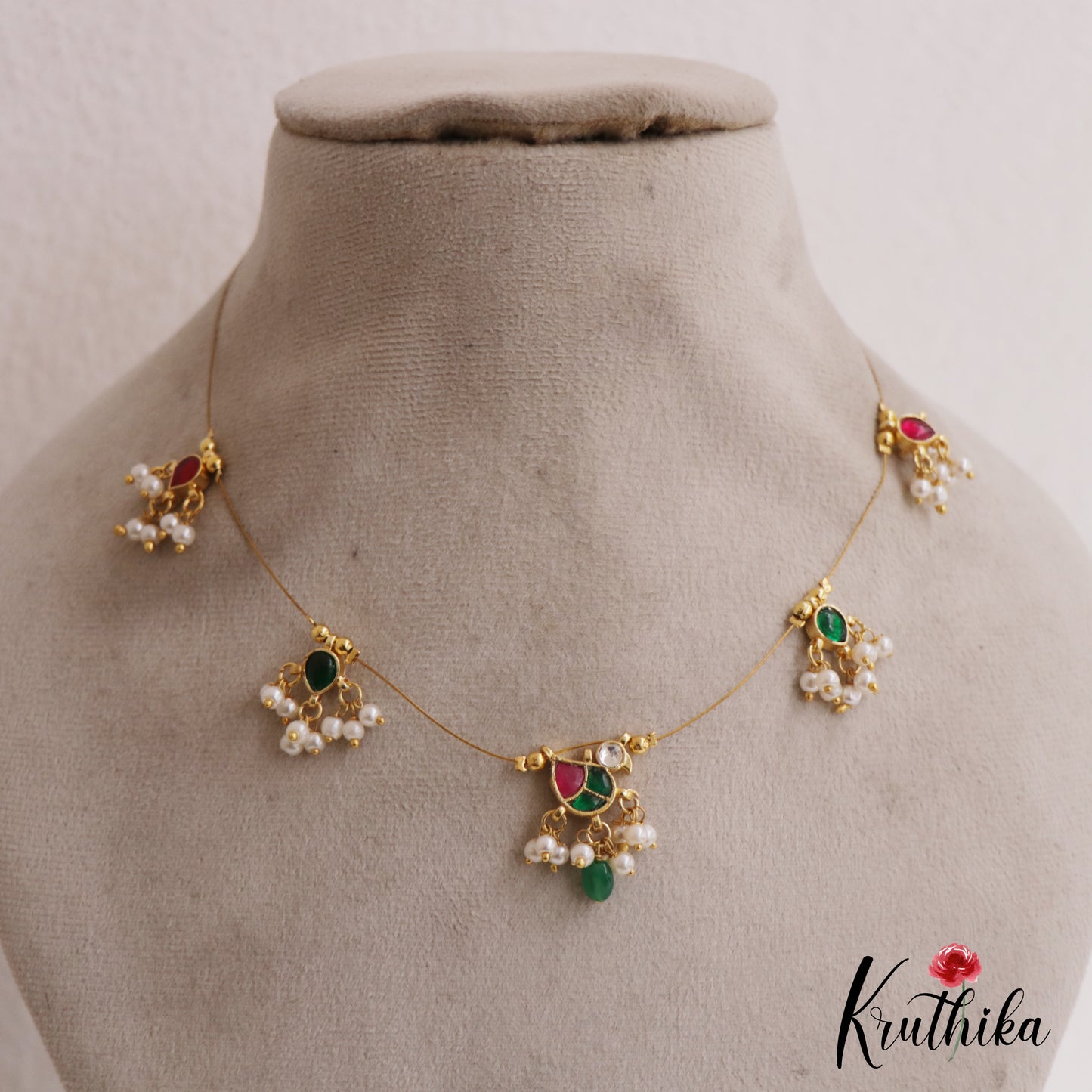 Pretty Teardrop Motifs Jadau Invisible Chain With Pearl Drops NC2720 (Available In 2 Colors)