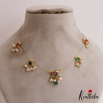 Pretty Teardrop Motifs Jadau Invisible Chain With Pearl Drops NC2720 (Available In 2 Colors)