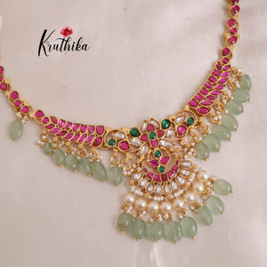 Elegant Jadau Stones Necklace with Pastel Green Beads NC1926