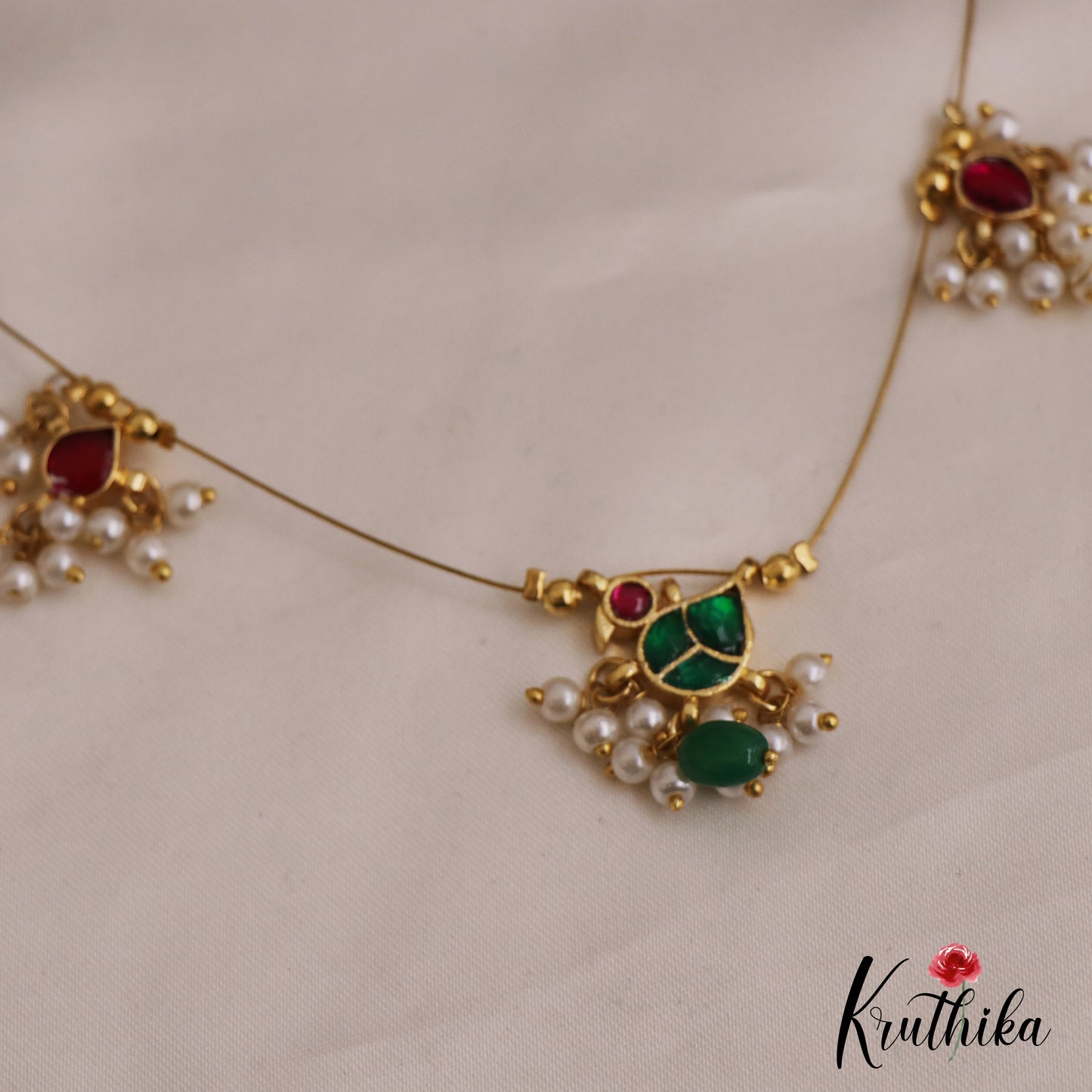 Pretty Teardrop Motifs Jadau Invisible Chain With Pearl Drops NC2720 (Available In 2 Colors)