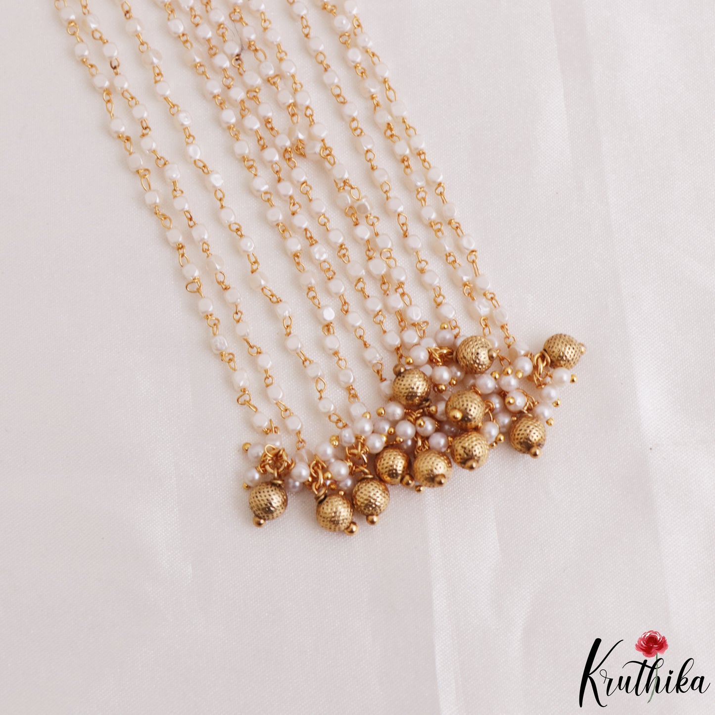 Premium Antique Nagas Lakshmi Motifs Multi Pearl Strand Kemp Jada Billa With Golden Bead Drops J420